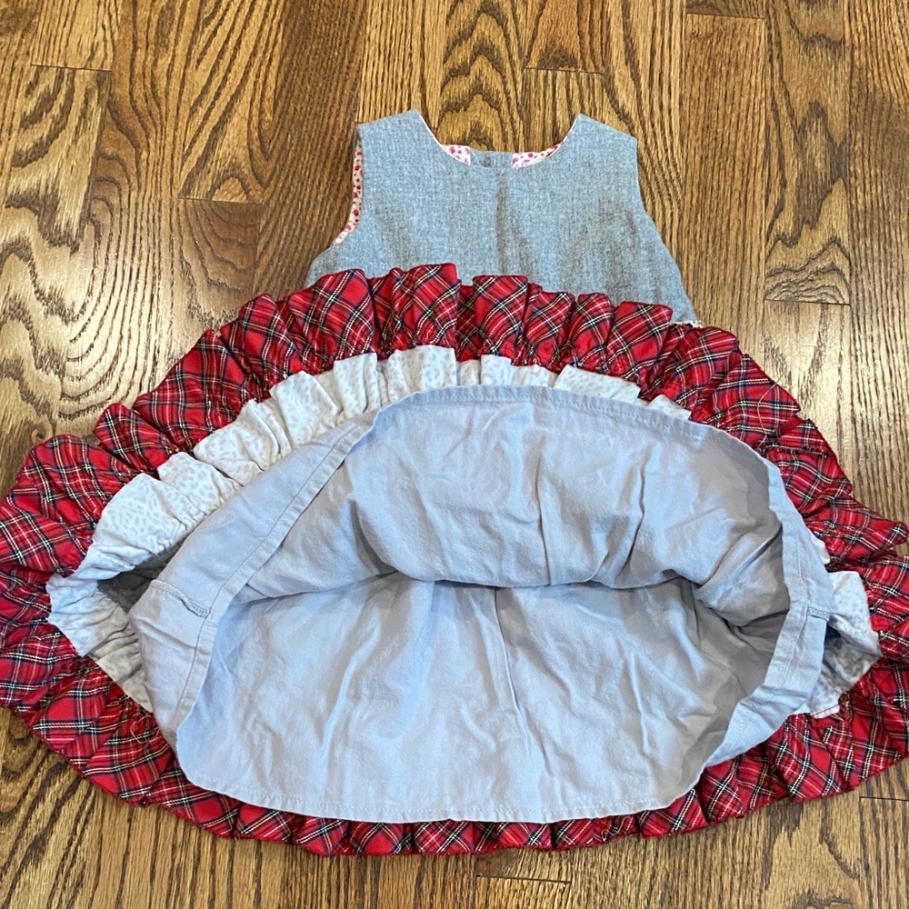 Grey wool with plaid/leopard detail Monnalisa Bebe dress, size 24 months. - Picture 9 of 11